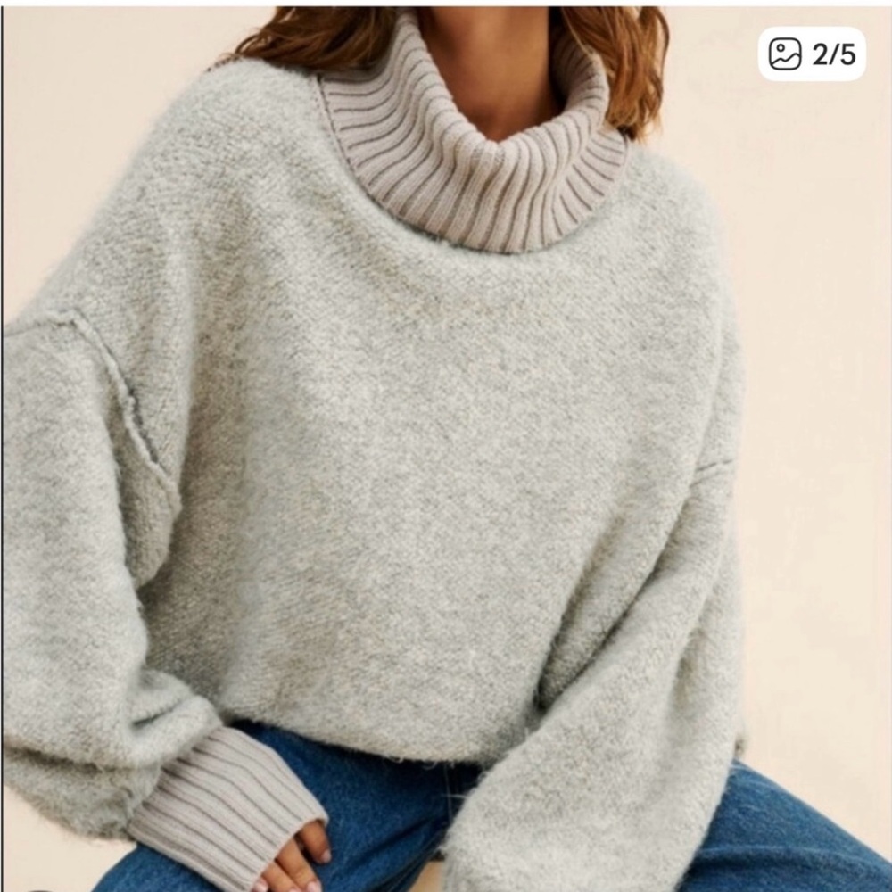Free People Milo Sweater Turtleneck Tunic Oversized Women Large Black Gray Fuzzy - Picture 3 of 3